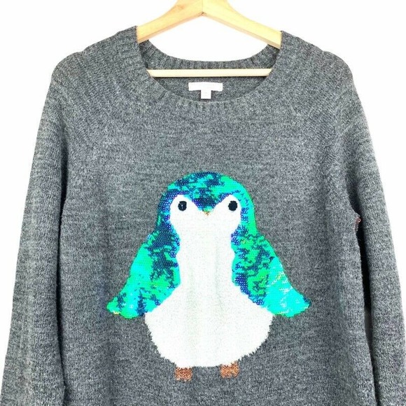 LC Lauren Conrad Womens Sweater Sequin Penguin M - Picture 7 of 10